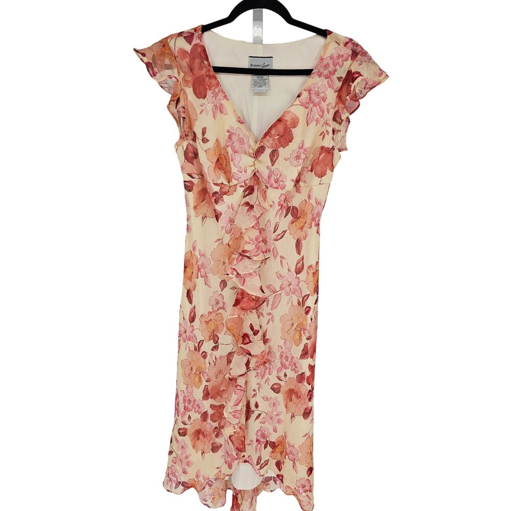 Breakin' Loose Women's Pink Floral Polyester V-Neck Fit & Flare Dress Size 11/12